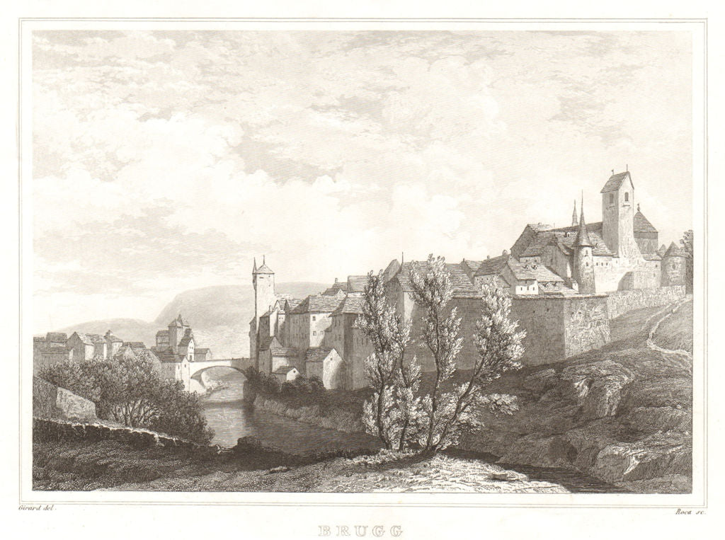 View of the town of Brugg, Argovie. Aargau canton. Argovia. Schweiz Suisse 1837